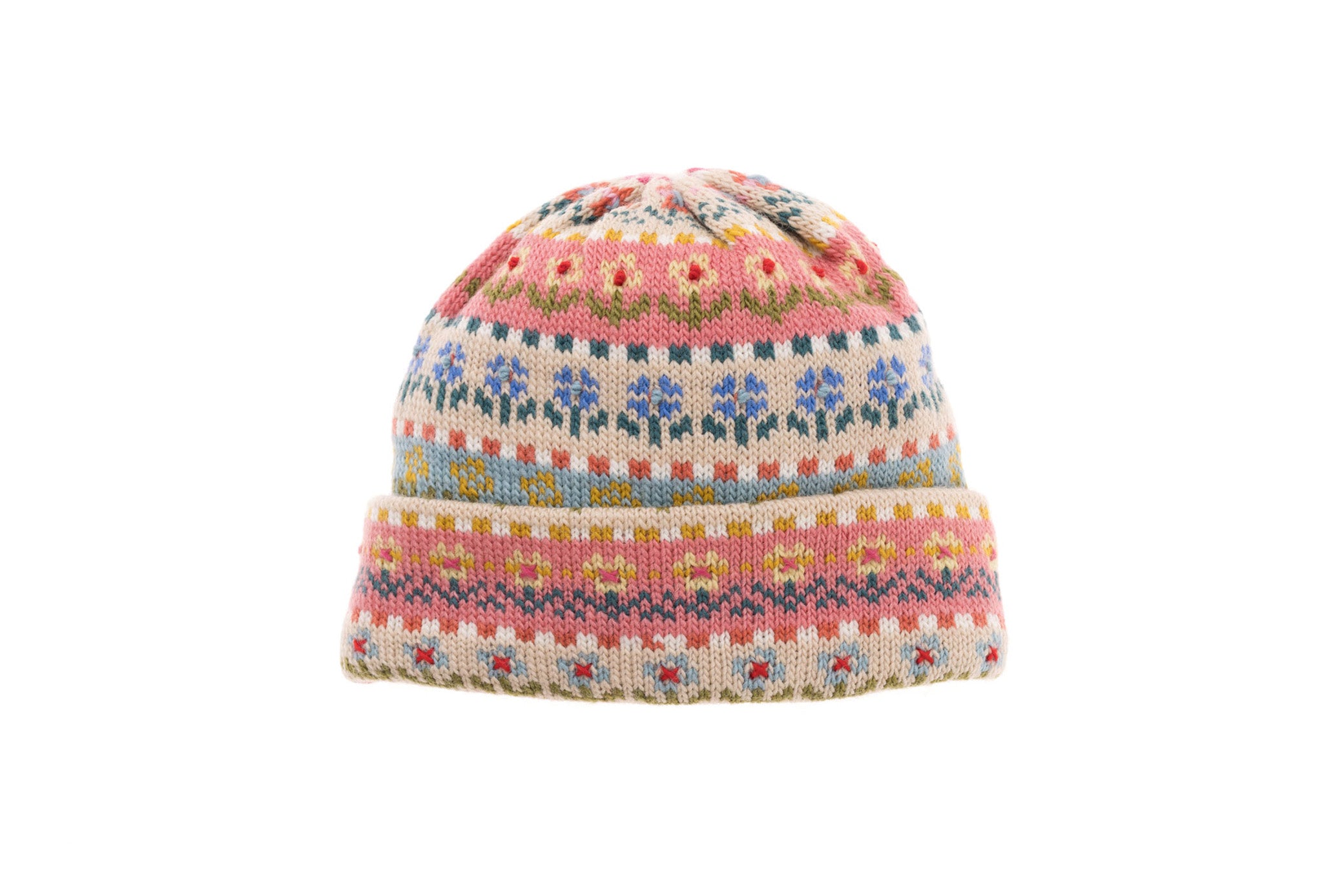 French Knot Anthropologie Merino Wool Fair Isle Knit Floral Embroidered Beanie Women main image 4