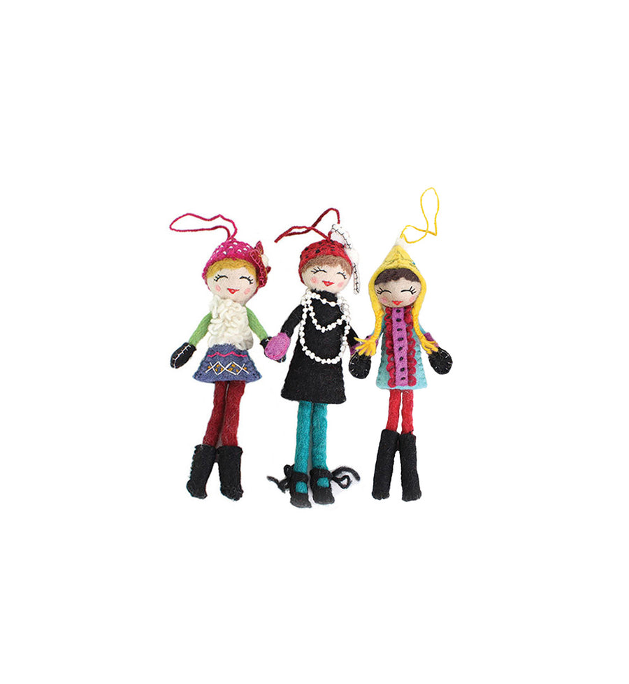 French Knot Girl Ornaments (Set of 3) - French Knot