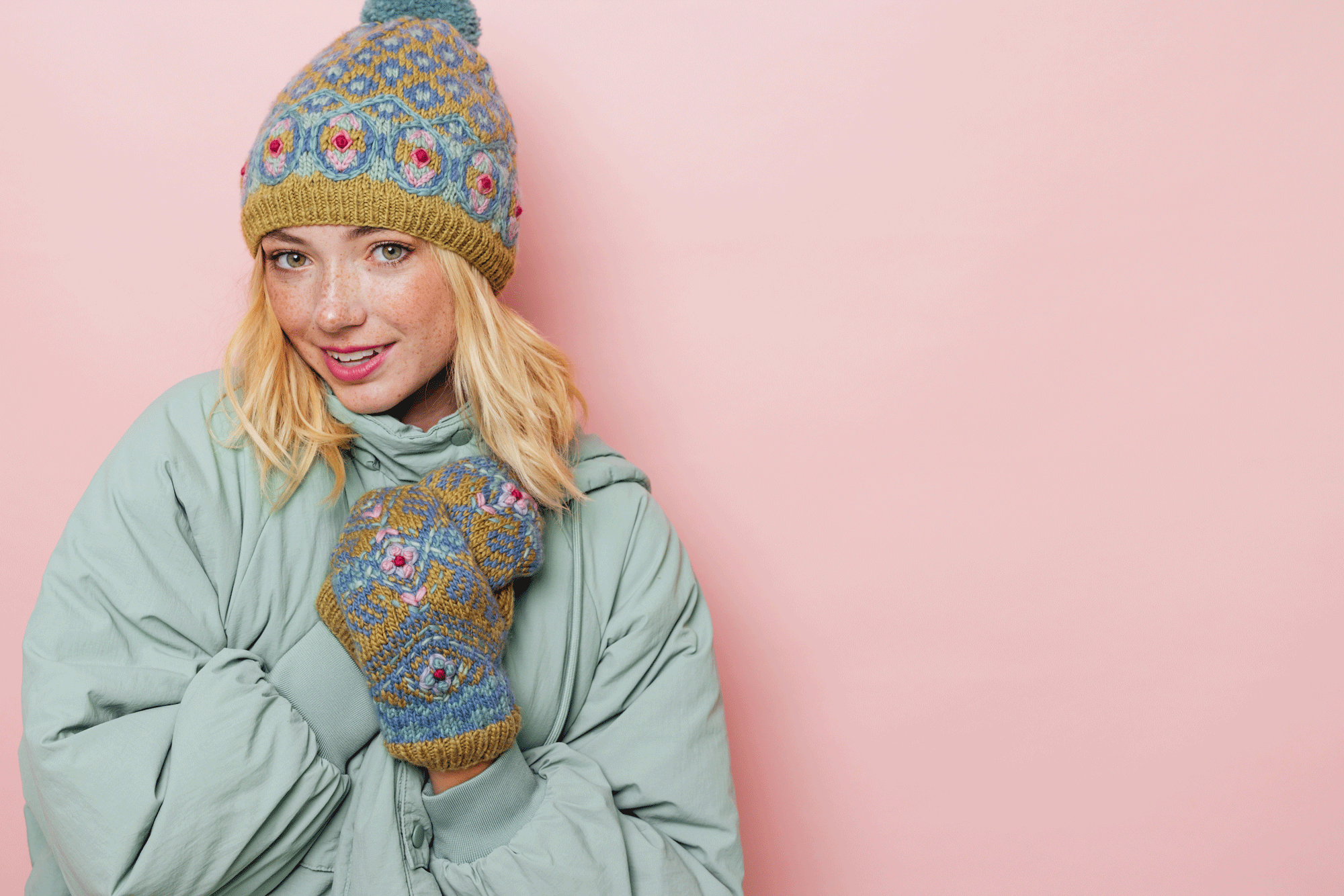 French Knot Vintage Chalet Colorful Knit Beanie with Pom Pom New with Tags Hand-knitted Wool Earflap Hat – Fleece-lined Nepal Beanie  main image 4