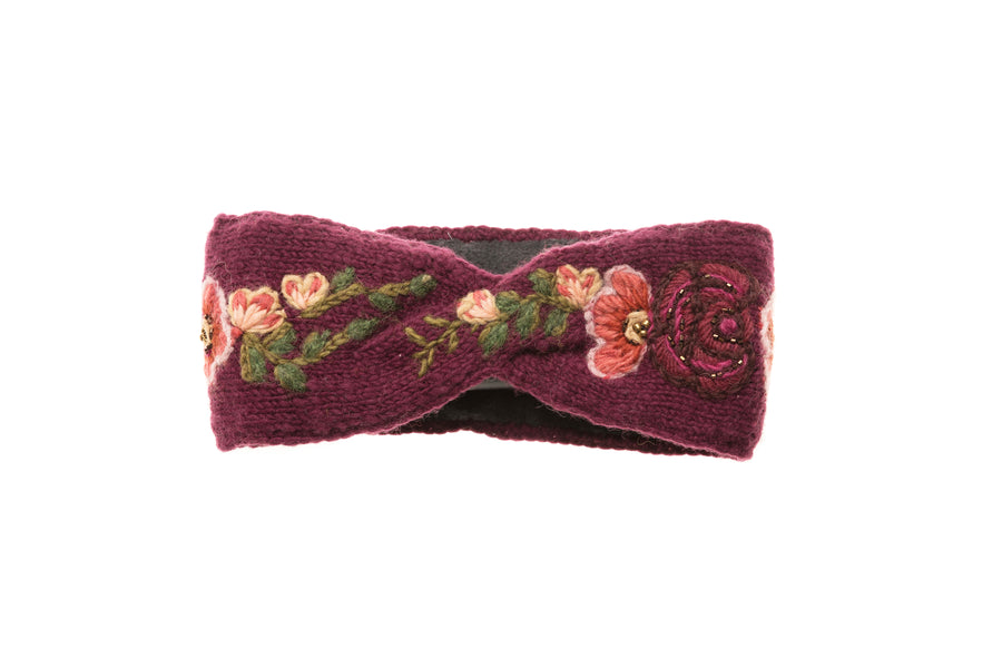 Flower Crown Headband - winter hat glove - hand-knit - French Knot