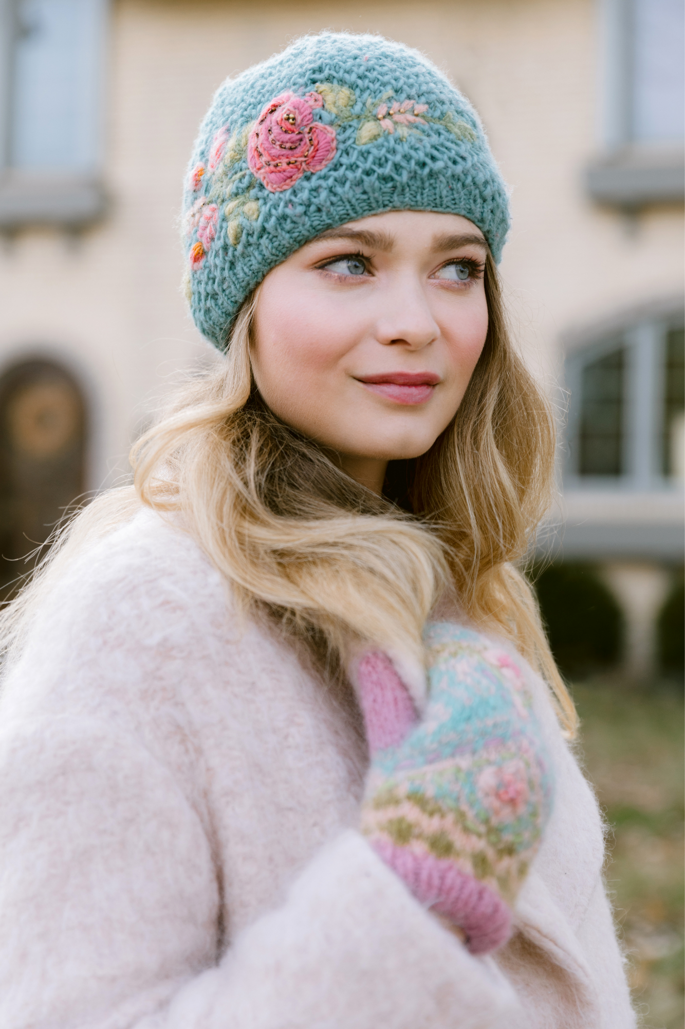 French Knot Floral Wool Knit Hat - Yellow and Blue Leelu Hat – French Knot main image 4