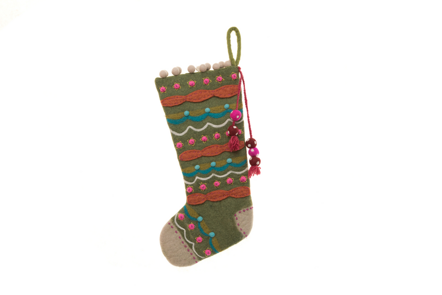Evergreen Stocking - French Knot