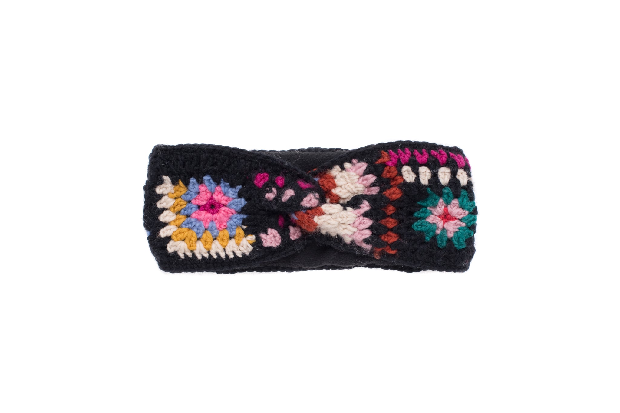Black Multicolor Floral Knit/ Crochet Headband Boho Floral Granny Square Crochet Headband & Hair Claw Clip  main image 2