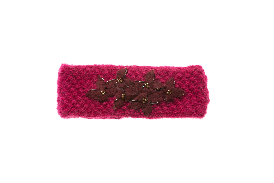 Felt Flower Headband - winter hat glove - hand-knit - French Knot