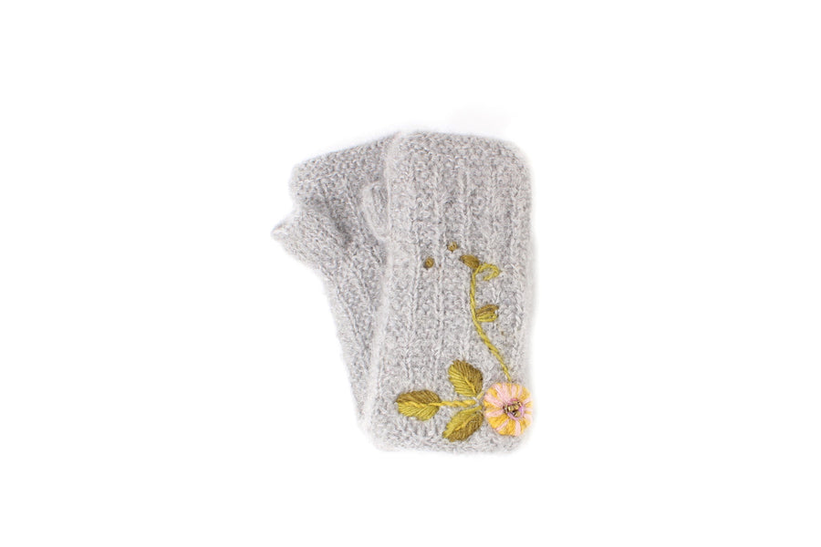 Snowflower Hand Warmer - winter hat glove - hand-knit - French Knot