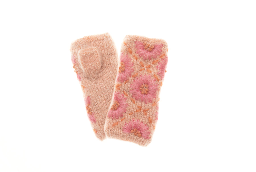 Daisy Hand Warmer - winter hat glove - hand-knit - French Knot